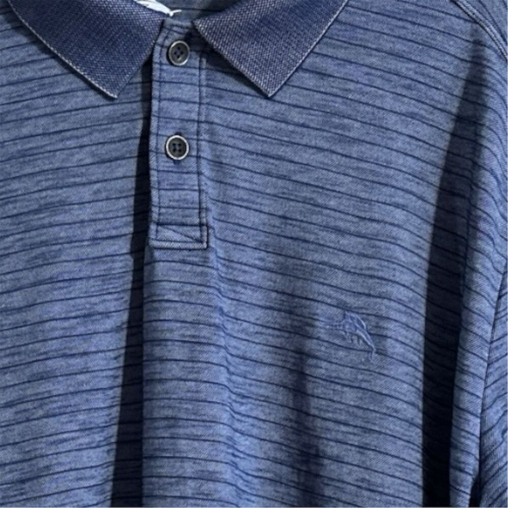 Tommy Bahama Mens Gulf Coast Striped Polo Island Navy Blue Short Sleeve Collared - Picture 4 of 8